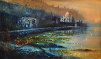 A. Q. Arif, 24 x 42 Inch, Oil on Canvas, Cityscape Painting, AC-AQ-448